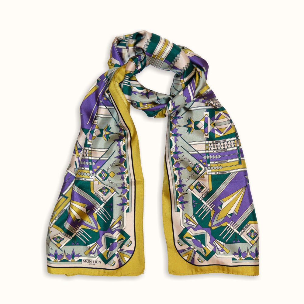 Scarves - Silk stole | The Mysterious Path | violet and green - MON LIEN ATELIER