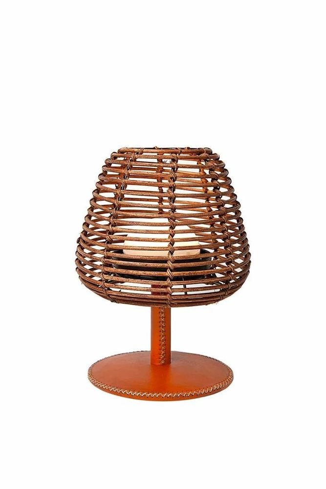 Éclairage LED - Lampe de table USB en rotin et cuir - SOL & LUNA