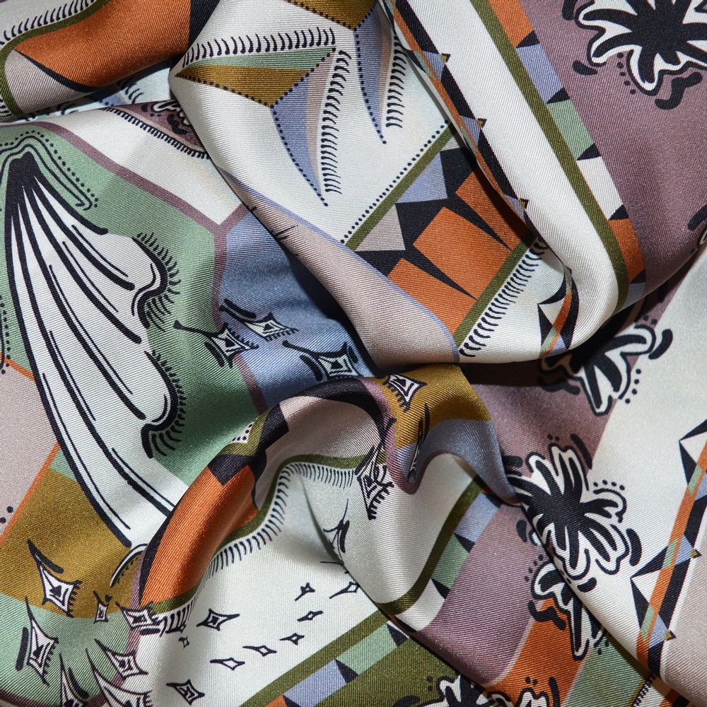 Foulards et écharpes - Étole de soie | L'ivresse de l'envol | ivoire et brun - MON LIEN ATELIER