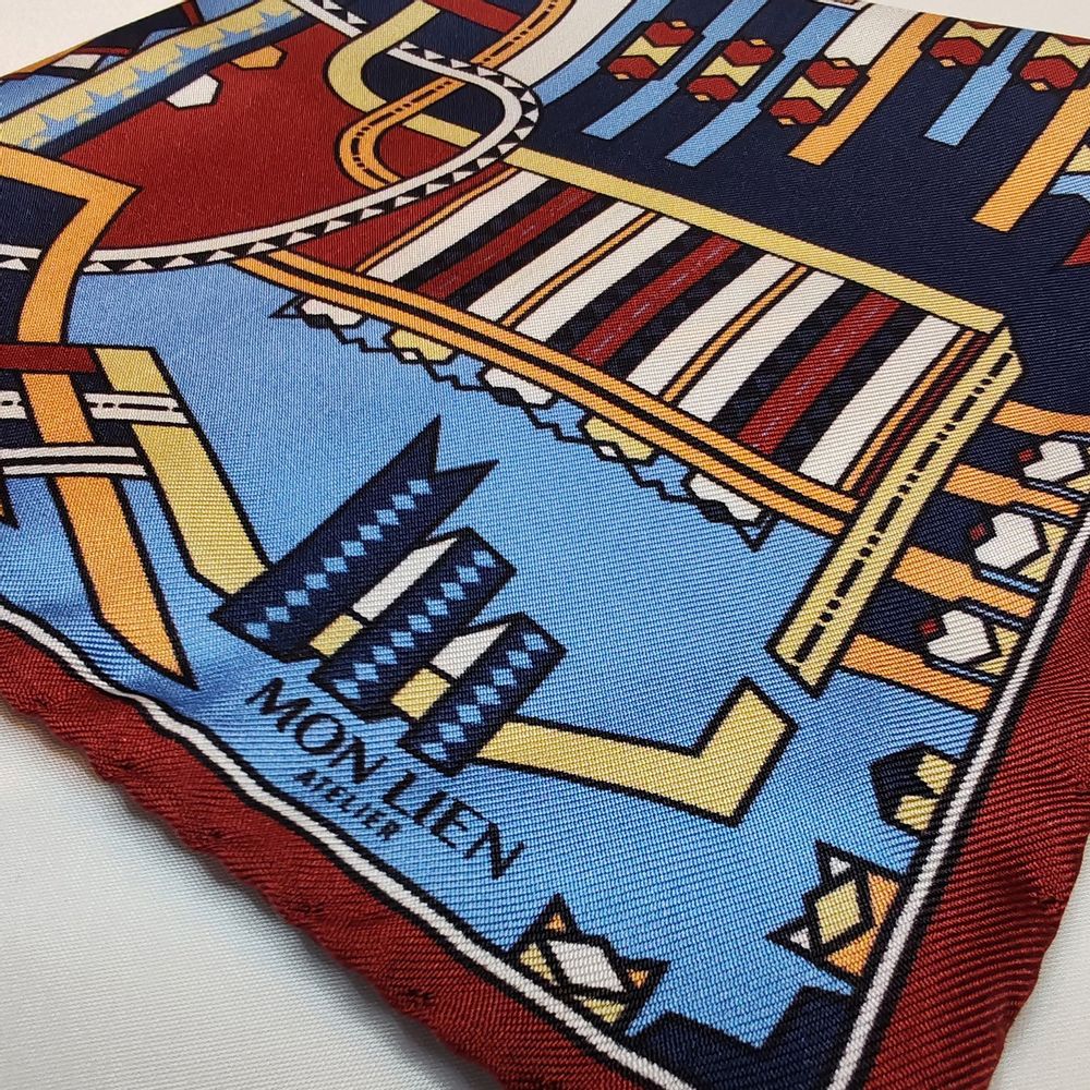 Scarves - Silk pocket square | The dancing ribbons | blue and terracotta - MON LIEN ATELIER