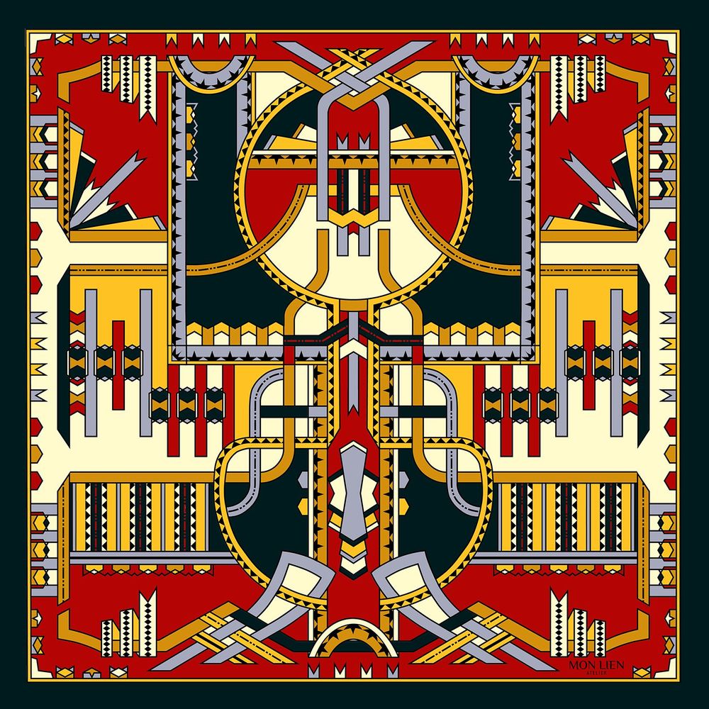 Scarves - Silk pocket square | The dancing ribbons | red and gold - MON LIEN ATELIER