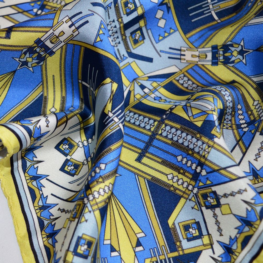 Foulards et écharpes - Pochette de soie | Le chemin mystérieux | jaune et bleu - MON LIEN ATELIER