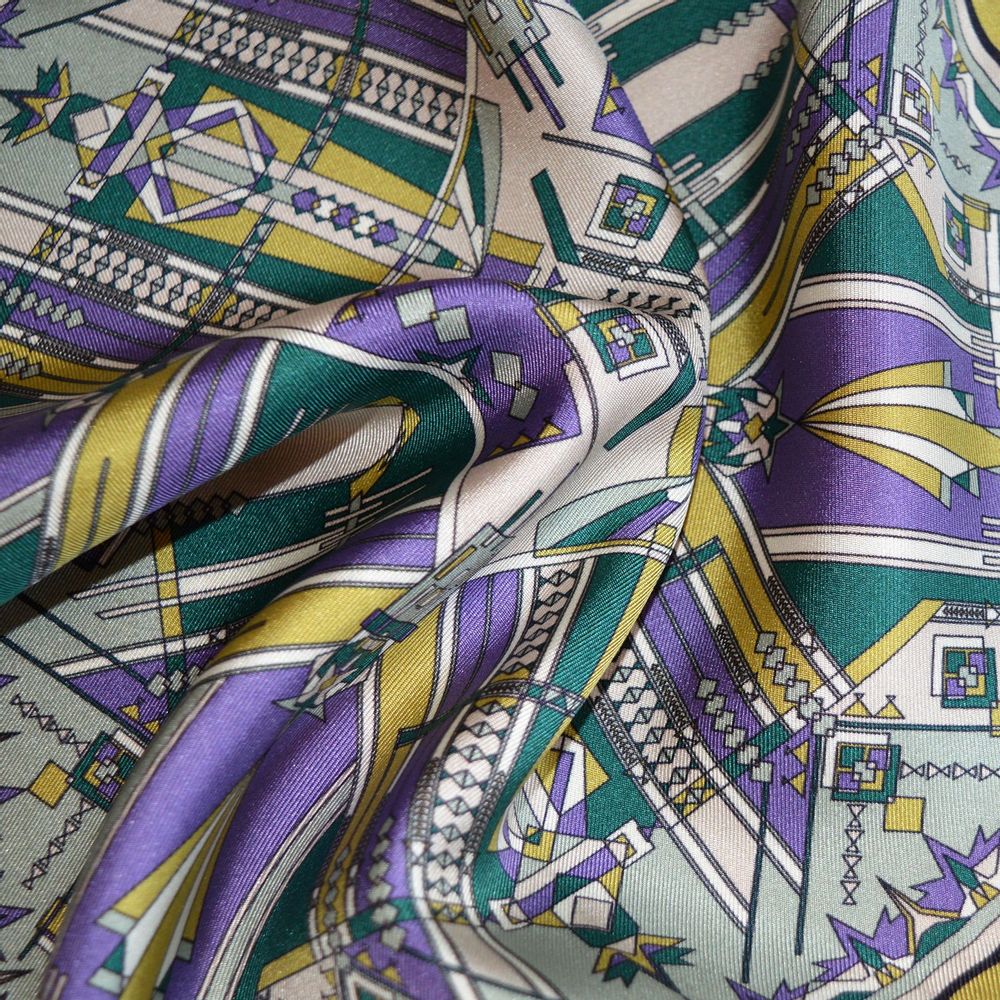 Foulards et écharpes - Pochette de soie | Le chemin mystérieux | violet et vert - MON LIEN ATELIER