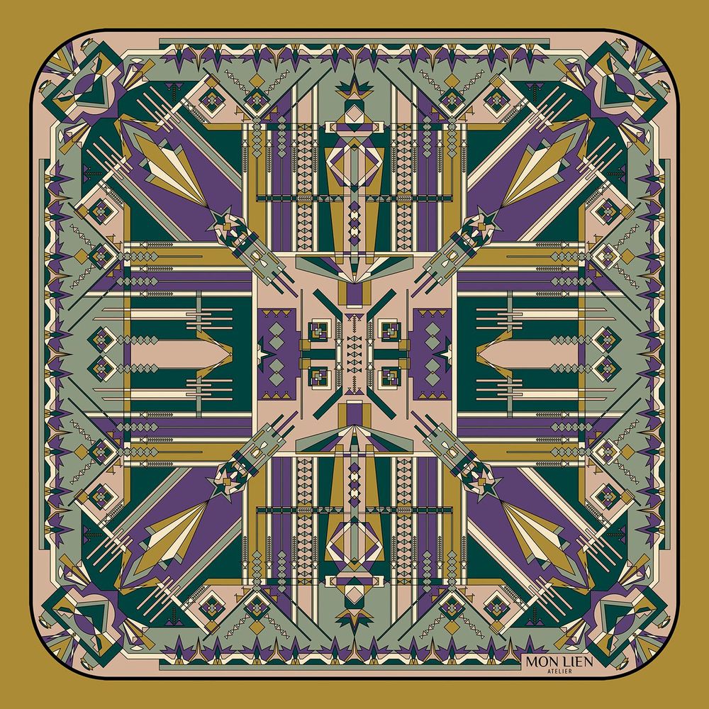 Foulards et écharpes - Pochette de soie | Le chemin mystérieux | violet et vert - MON LIEN ATELIER