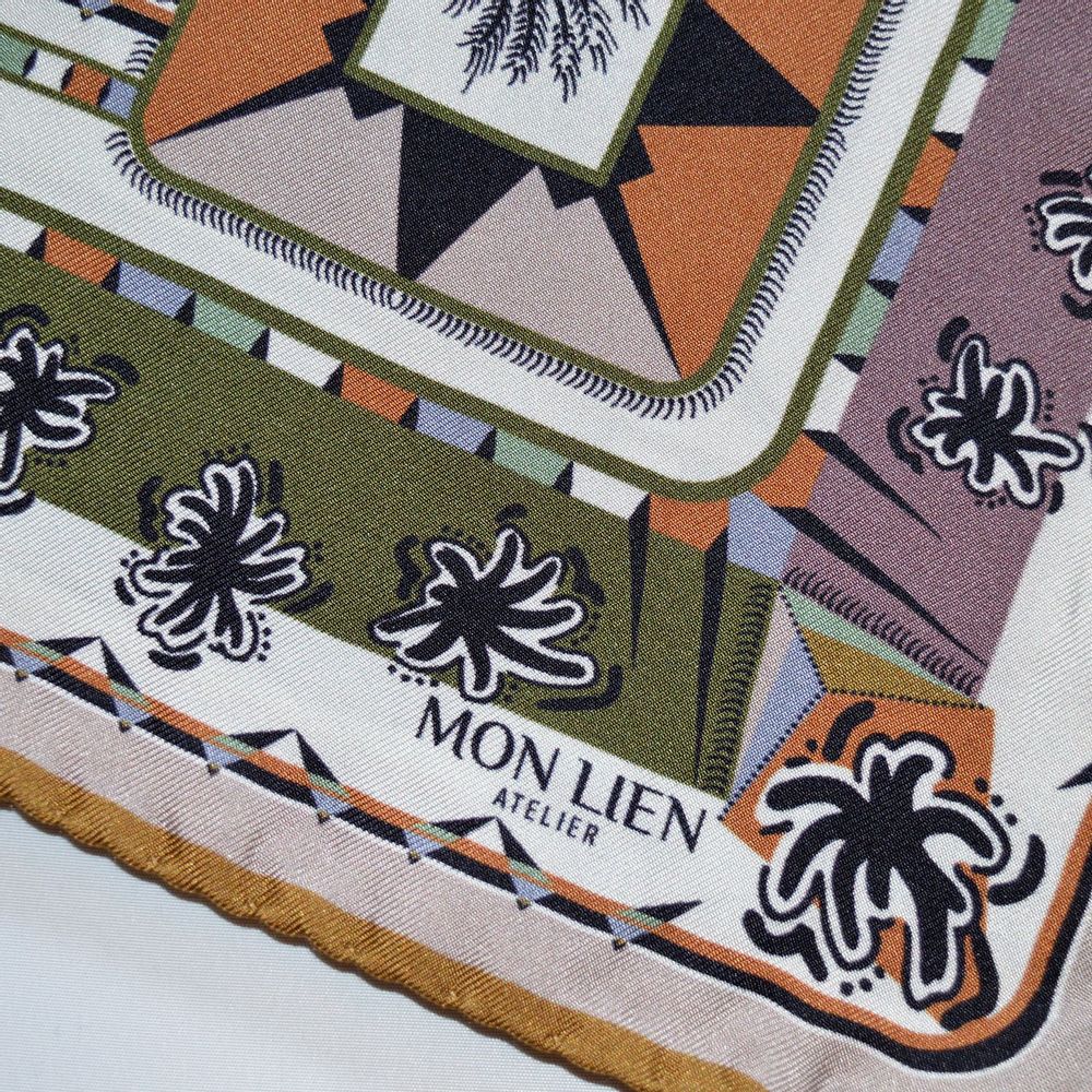 Foulards et écharpes - Pochette de soie | L'ivresse de l'envol | ivoire et brun - MON LIEN ATELIER