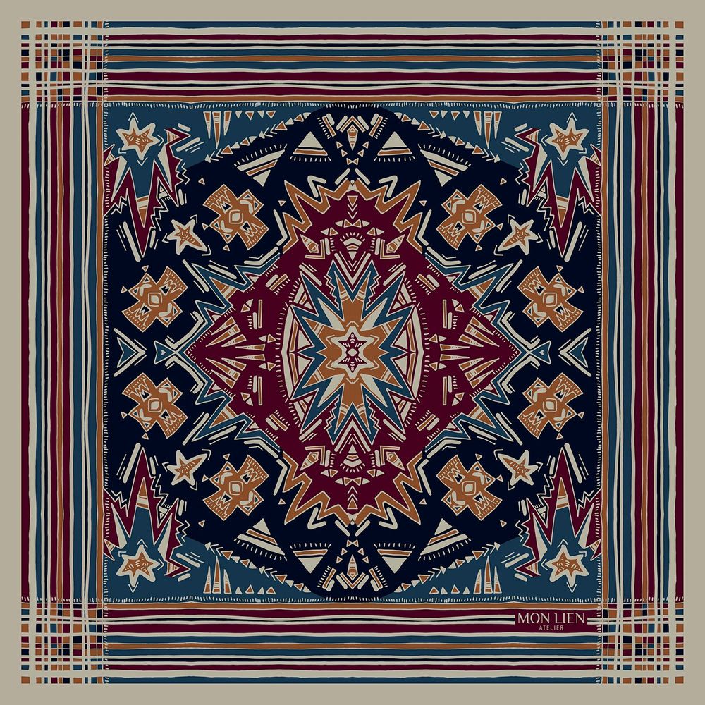 Foulards et écharpes - Pochette de soie| La tête dans les étoiles | bleu et bordeaux - MON LIEN ATELIER