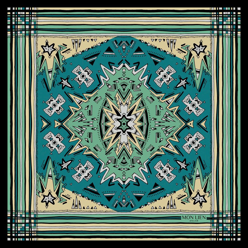 Foulards et écharpes - Pochette de soie | La tête dans les étoiles | turquoise et octane - MON LIEN ATELIER