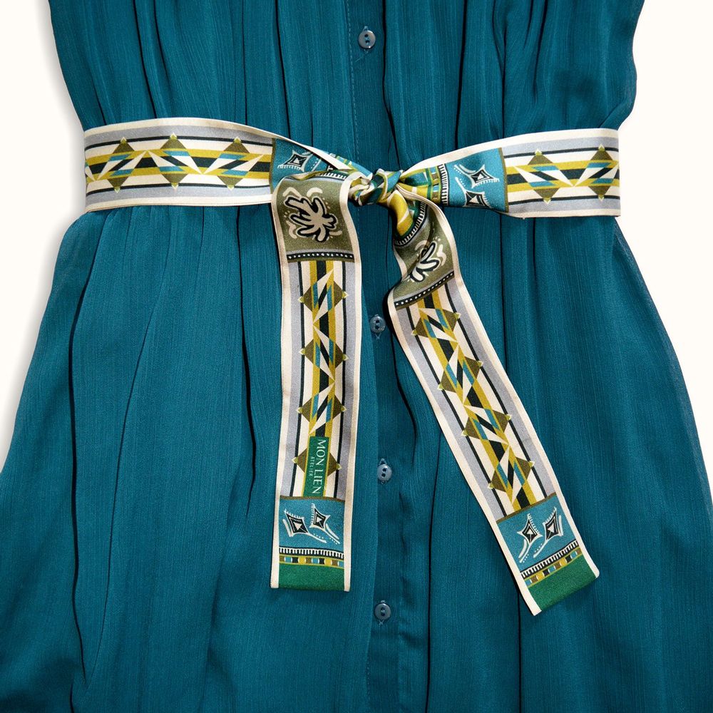 Scarves - Silk sash | The Ecstasy of Flight | green and ocher - MON LIEN ATELIER