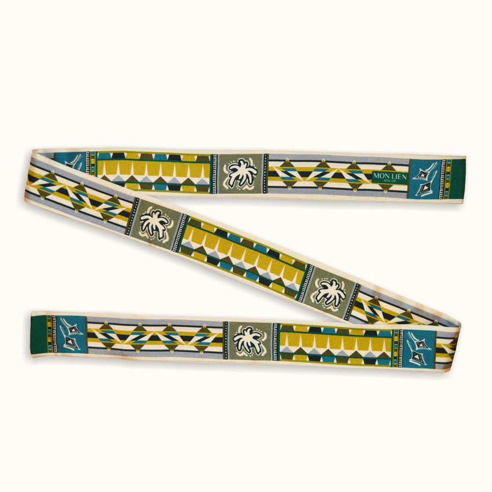 Scarves - Silk sash | The Ecstasy of Flight | green and ocher - MON LIEN ATELIER