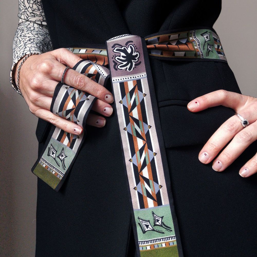Scarves - Silk sash | The Ecstasy of Flight | ivory and brown - MON LIEN ATELIER