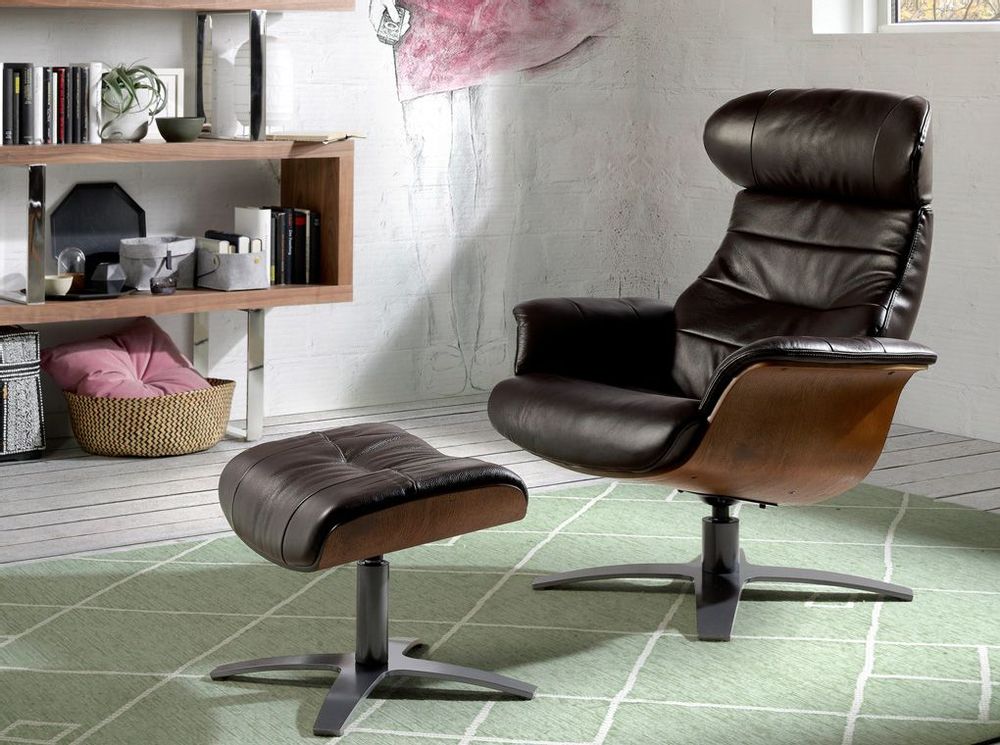 Poufs - Pouf pivotant tapissé en cuir de vachette marron - ANGEL CERDÁ