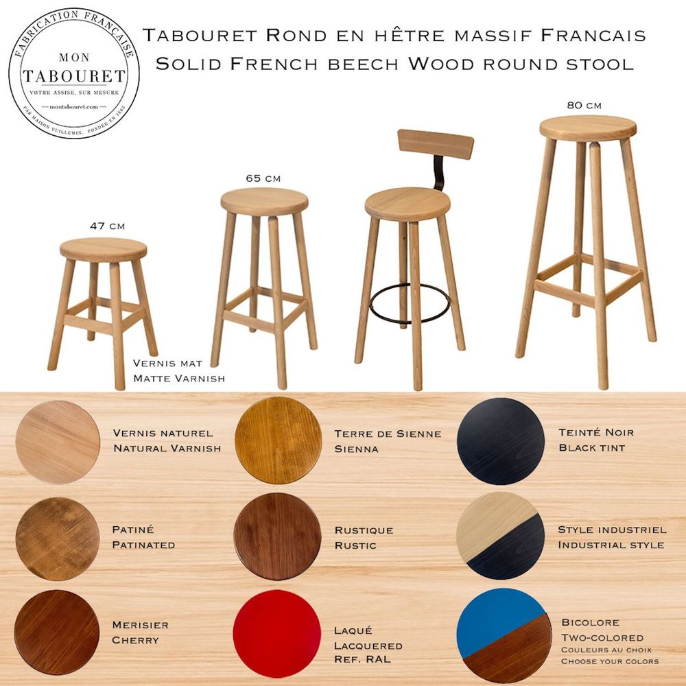 Objets personnalisables - Tabouret en hêtre massif français - MON TABOURET