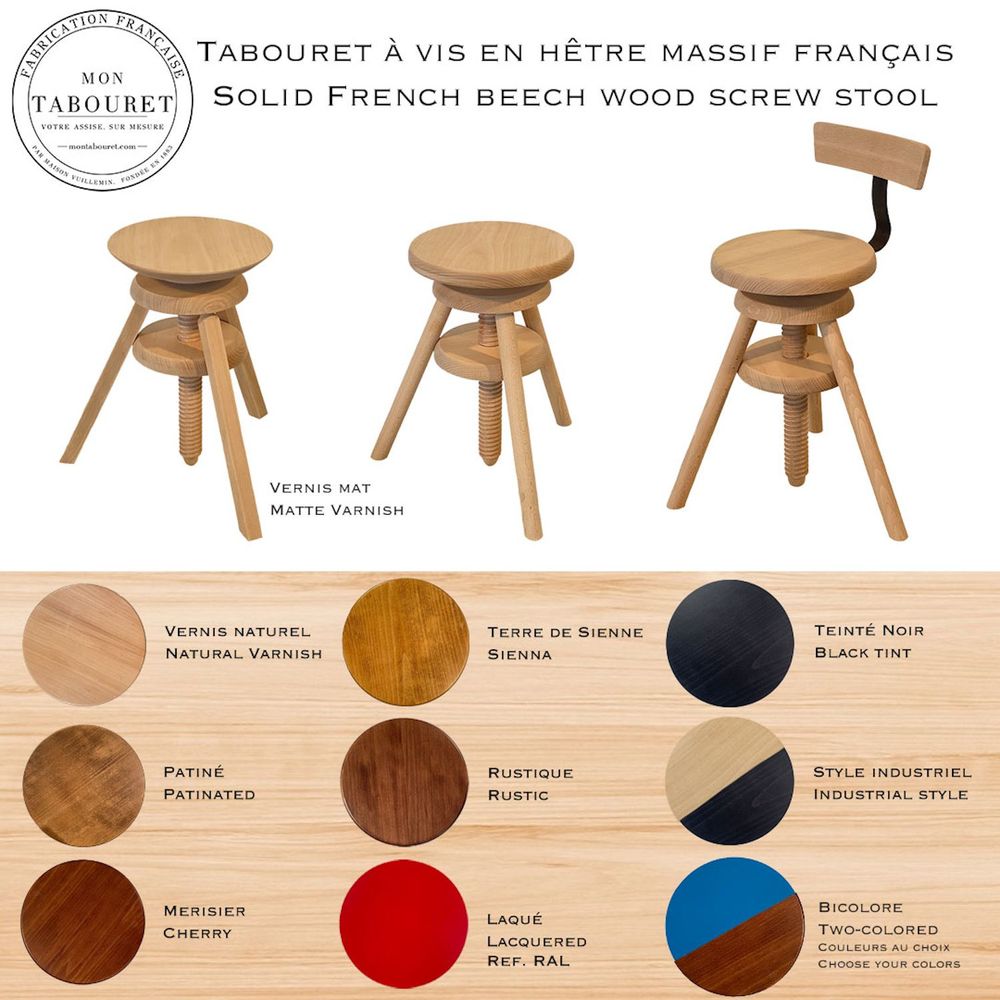 Objets personnalisables - Tabouret à vis en hêtre massif français - MON TABOURET