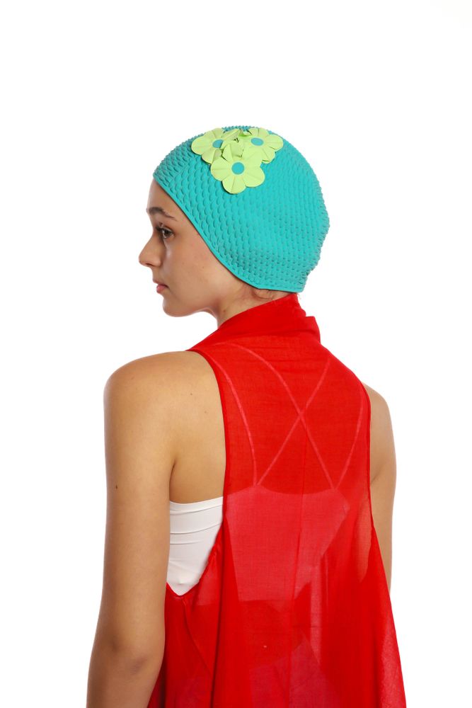 Hair accessories - Turqoise Vintage 3 Flowers Swim Cap - KORES ACCESSORIES