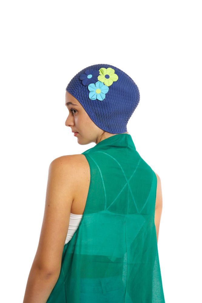 Hair accessories - Blue Vintage 3 Flowers Swim Cap - KORES ACCESSORIES