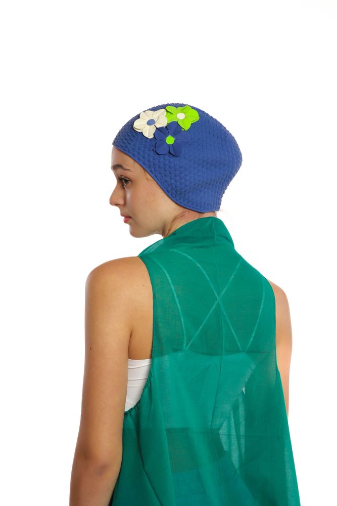 Hair accessories - Blue Vintage 3 Flowers Swim Cap - KORES ACCESSORIES