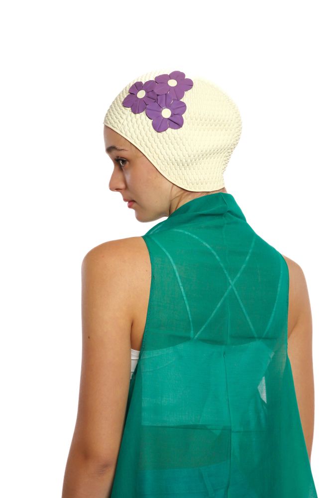 Hair accessories - White Vintage 3 Flowers Swim Cap - KORES ACCESSORIES