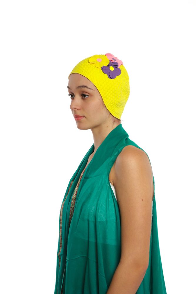 Hair accessories - Yellow Vintage 3 Flowers Swim Cap - KORES ACCESSORIES