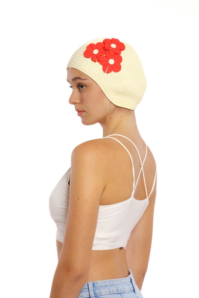 Hair accessories - White Vintage 3 Flowers Swim Cap - KORES ACCESSORIES