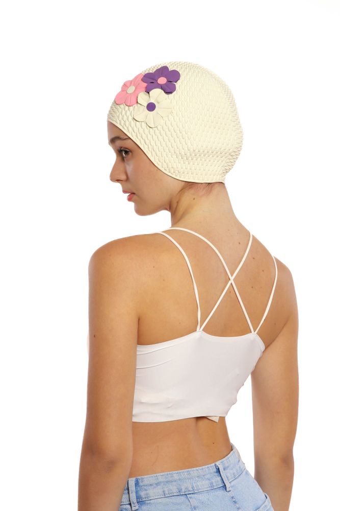 Accessoires cheveux - Blanc Bonnet Avec trois Fleurs - KORES ACCESSORIES