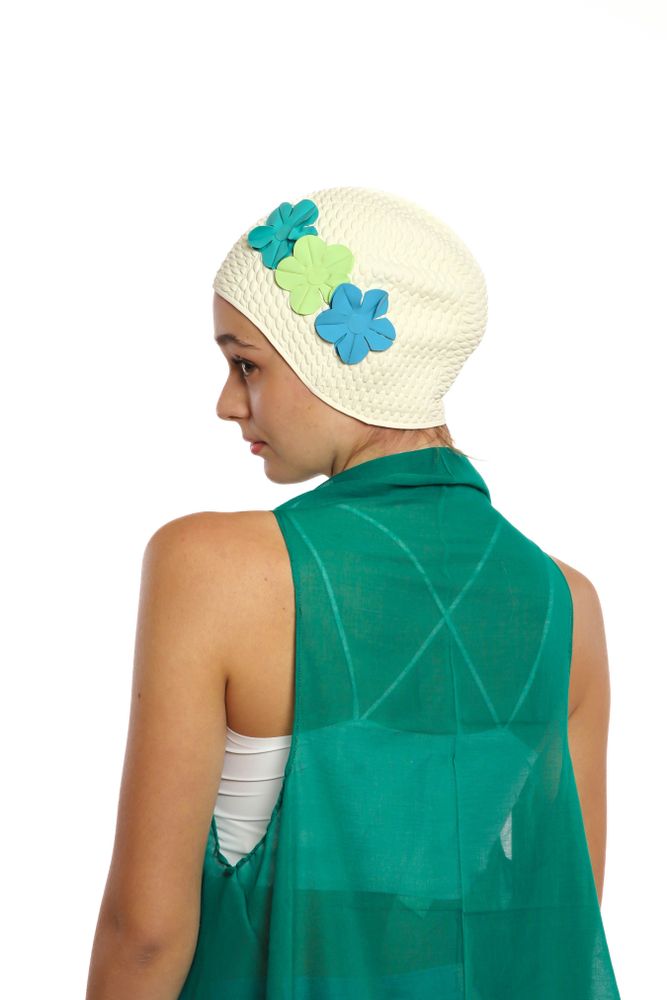 Hair accessories - White Vintage 3 Flowers Swim Cap - KORES ACCESSORIES