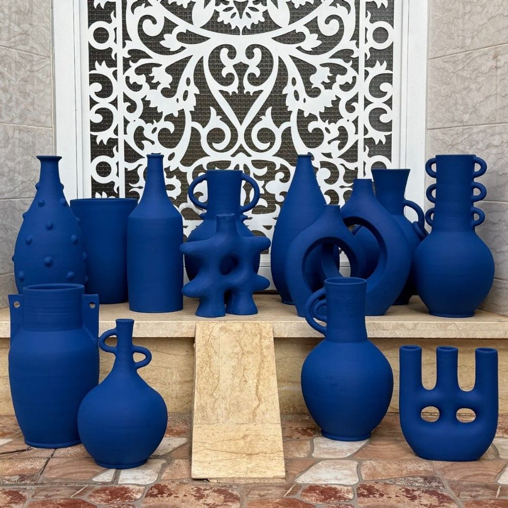 Vases - The Ksar Entwined Vase Duo - Matt Blue - MAISON MARMOL