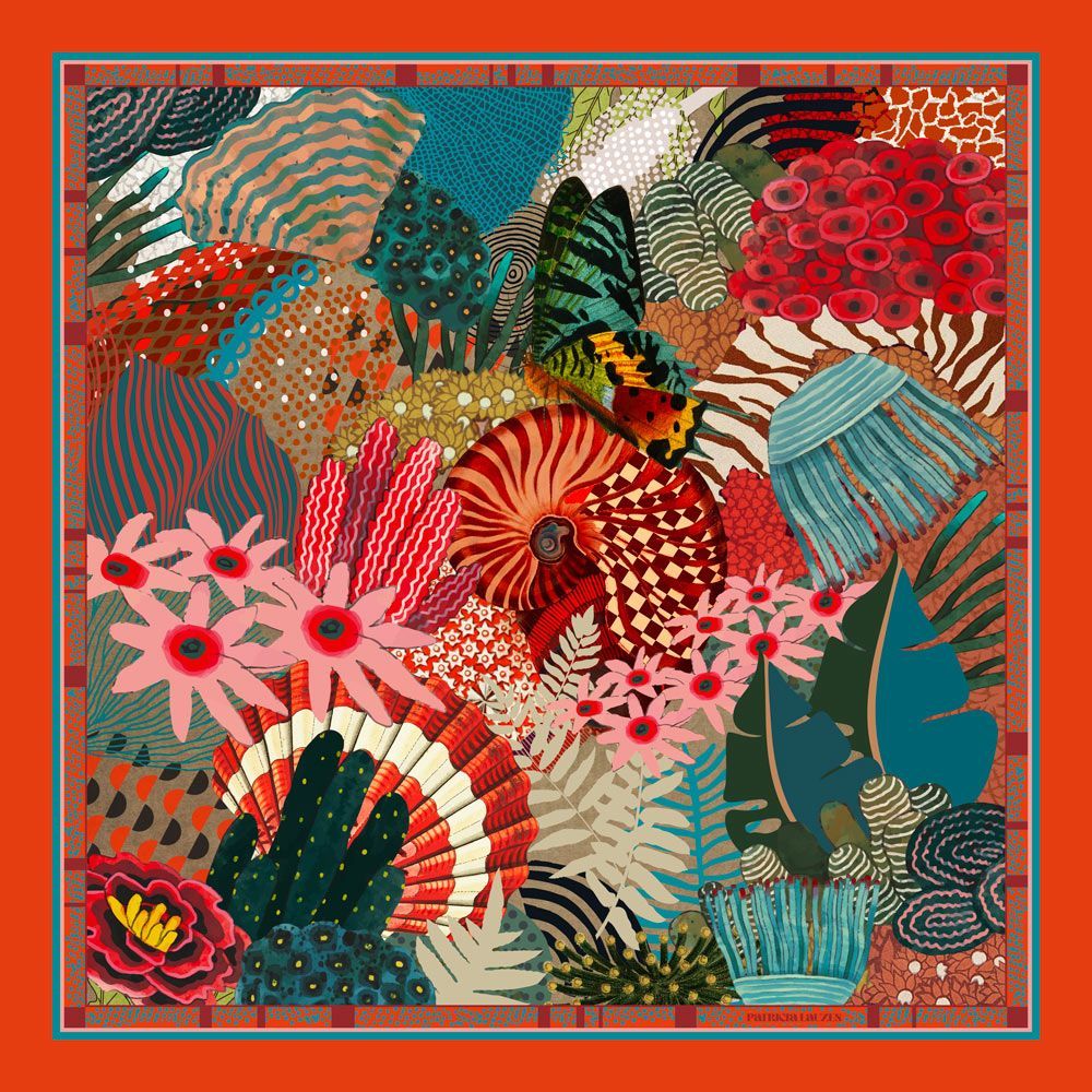 Scarves - Coral floral ocean scarf - PATRICIA LAUZES