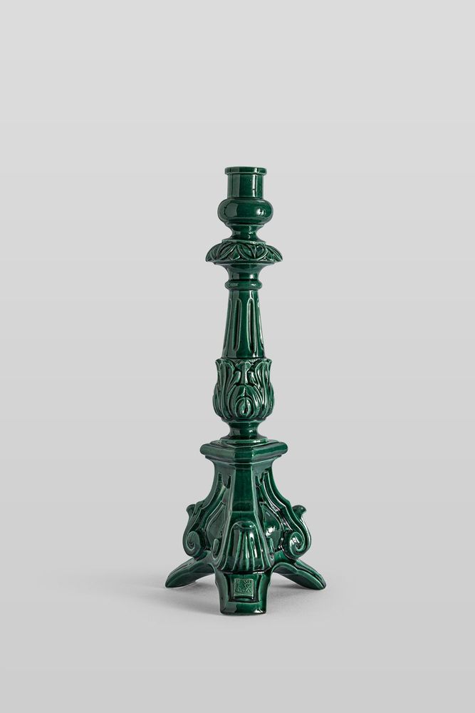Ceramic - CANDELABRO BAROCCO 1 FUOCO VERDE RAMINA 40 CM - CERAMICA BEVILACQUA