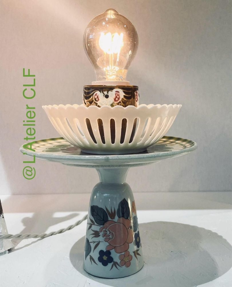Table lamps - Luminous objects - revalorization of tableware items from the past - L'ATELIER CLF - CRÉATIONS CIRCULAIRES EN ANJOU