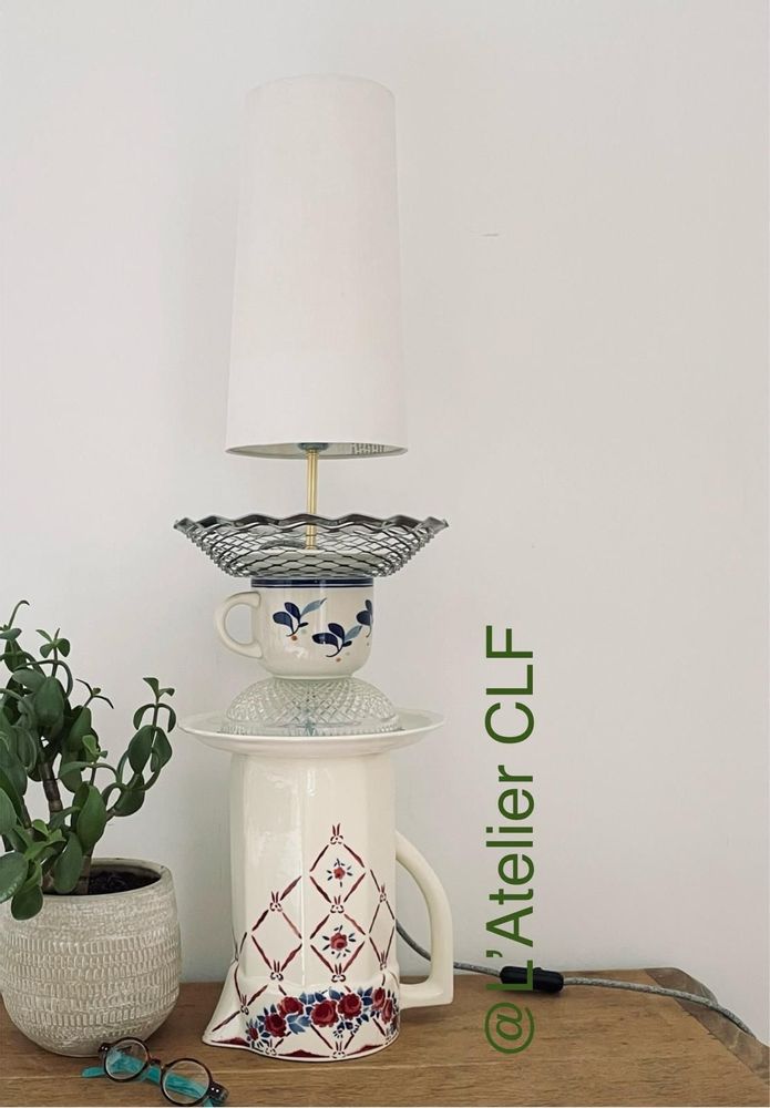 Table lamps - Luminous objects - revalorization of tableware items from the past - L'ATELIER CLF - CRÉATIONS CIRCULAIRES EN ANJOU