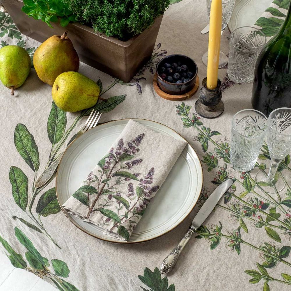 Linge de table textile - Serviettes en lin lavé  ǀ Herbes Fines - LINOROOM 100% LINEN TEXTILES