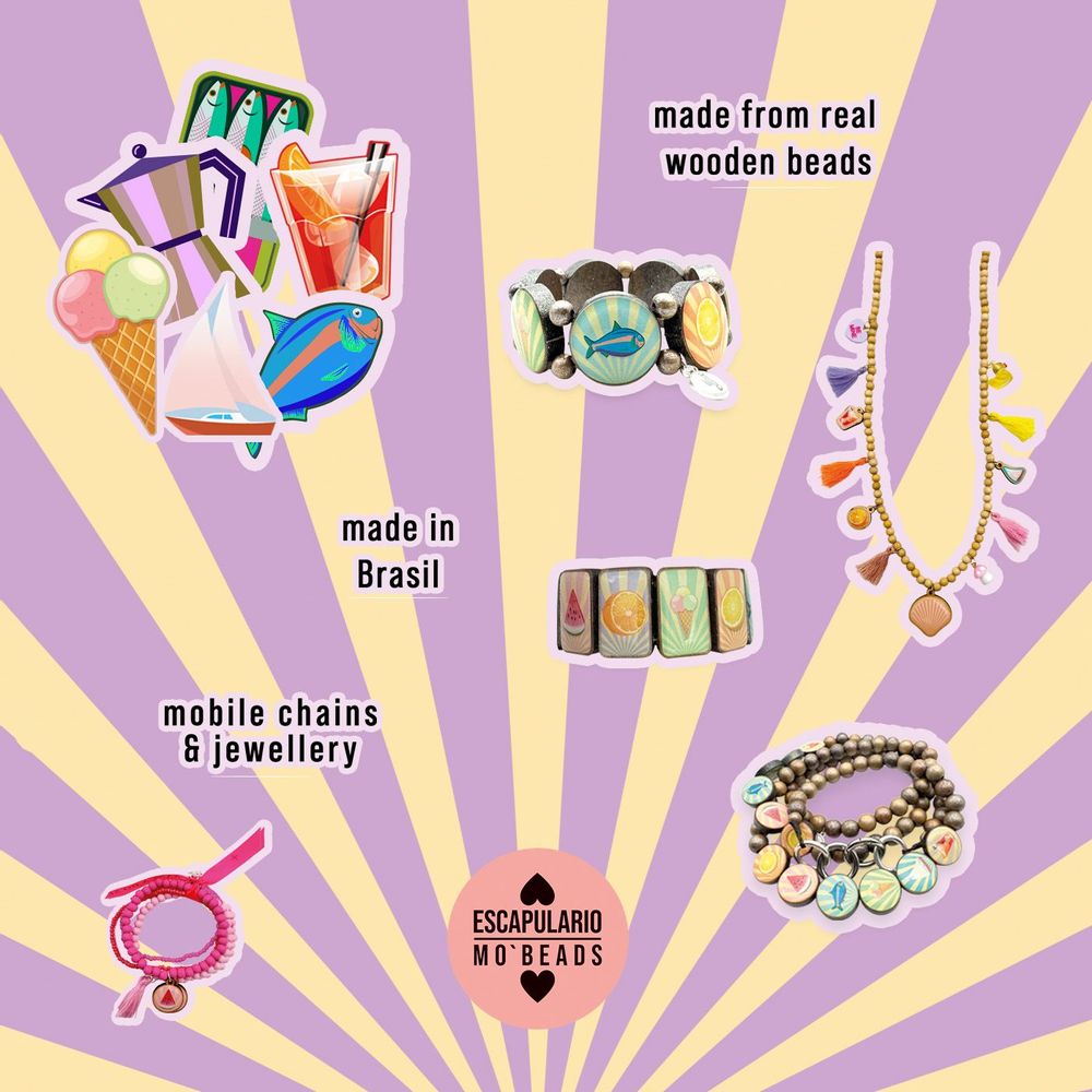 Jewelry - Mobile Phone Chain made of wooden beads in pastelmix - ESCAPULARIO / MOBEADS