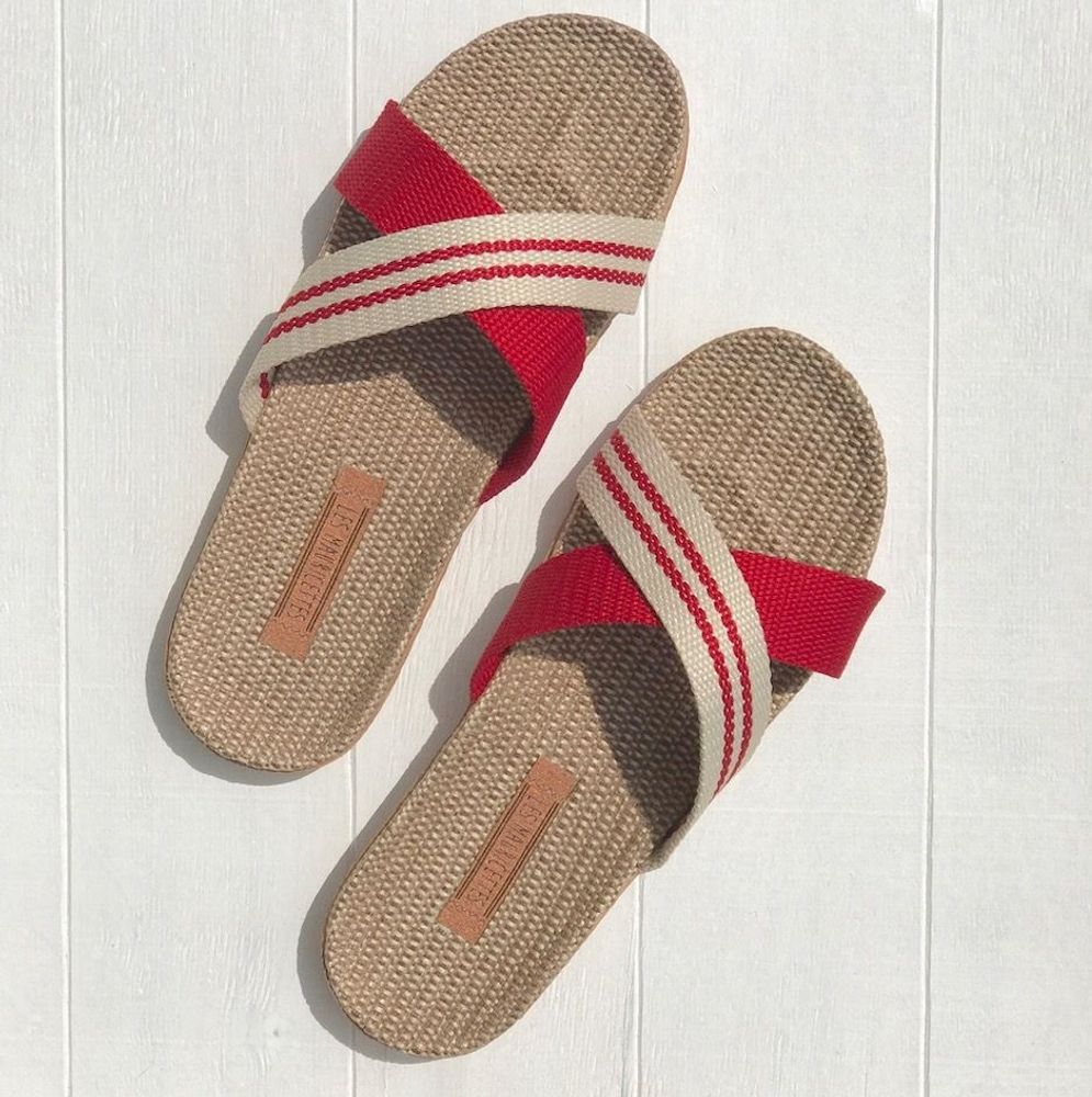 Shoes - Les Mauricettes de Maryse, crossed flip-flops for women in red - LES MAURICETTES