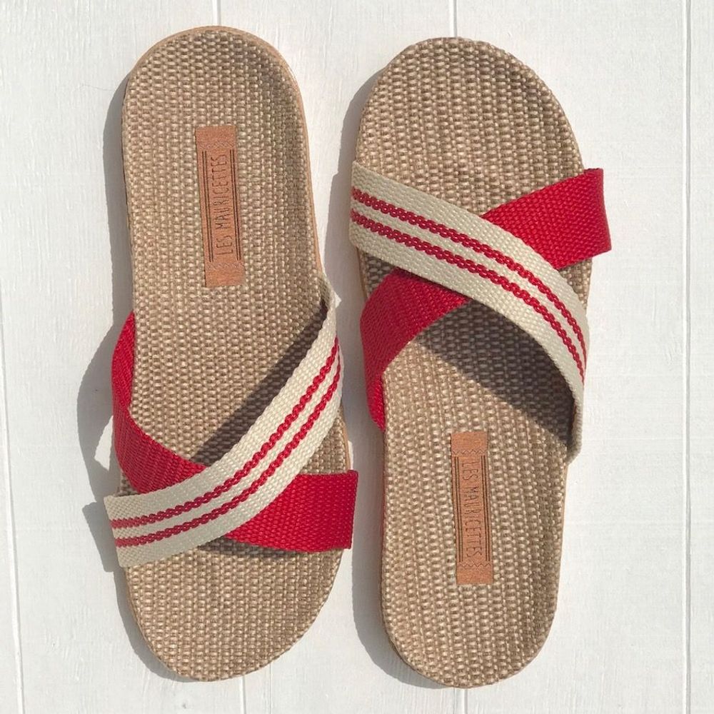 Shoes - Les Mauricettes de Maryse, crossed flip-flops for women in red - LES MAURICETTES