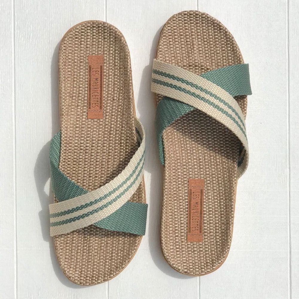 Homewear bien-être - Les Mauricettes de Gilberte, claquettes femme croisées kaki - LES MAURICETTES