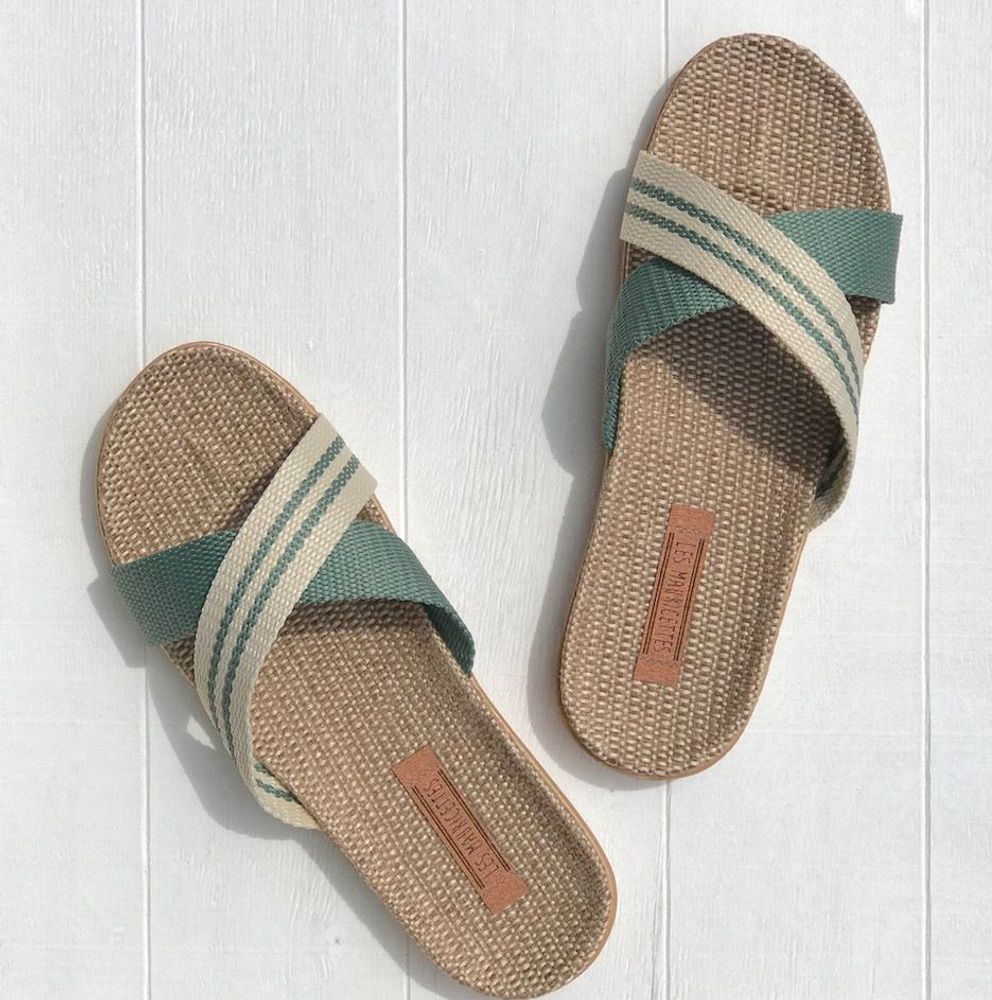 Homewear bien-être - Les Mauricettes de Gilberte, claquettes femme croisées kaki - LES MAURICETTES
