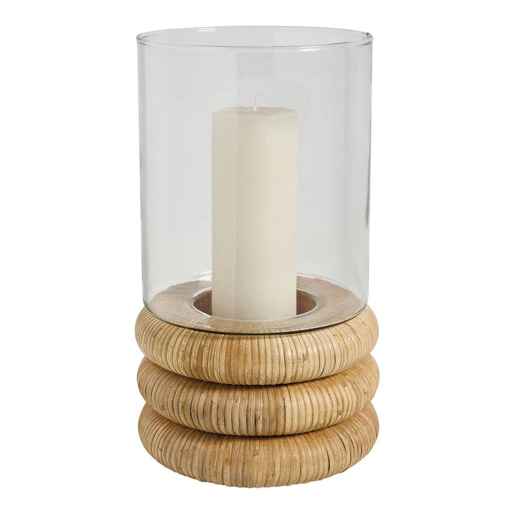 Candlesticks and candle holders - BOLINE glass and natural rattan tealight holder dia 20x33 - BLANC D'IVOIRE