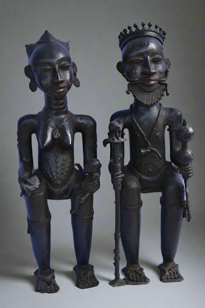 Sculptures, statuettes and miniatures - Bronze Yoruba royal couple, Nigeria - QUINTESSENCE AFRICAINE