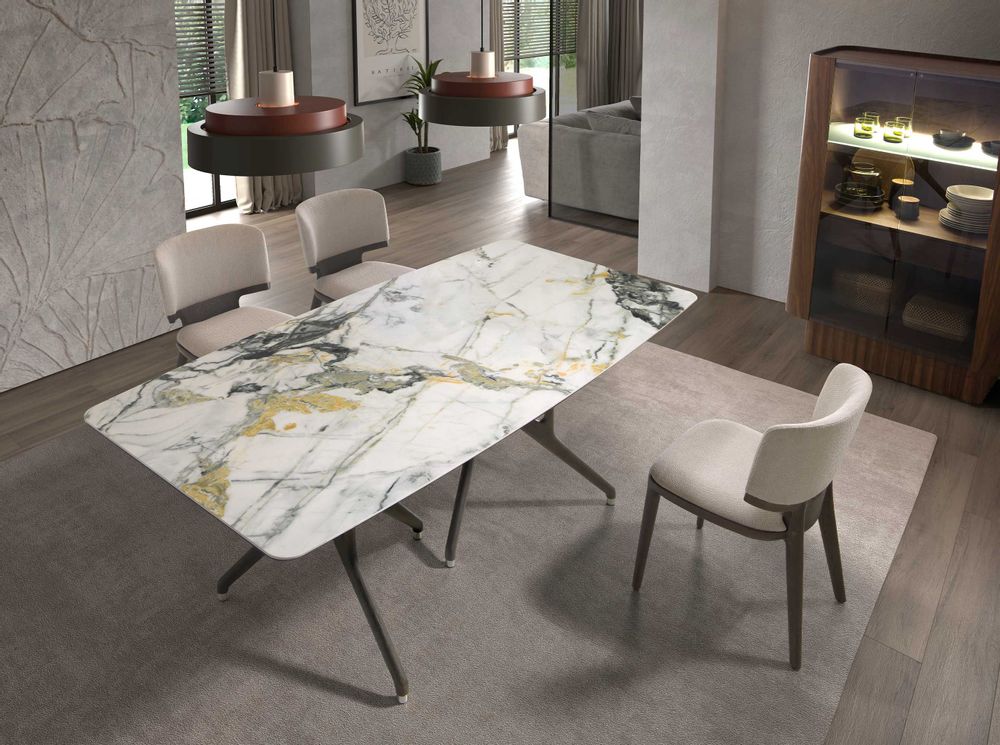 Dining Tables - Porcelain marble and dark walnut rectangular dining table - ANGEL CERDÁ