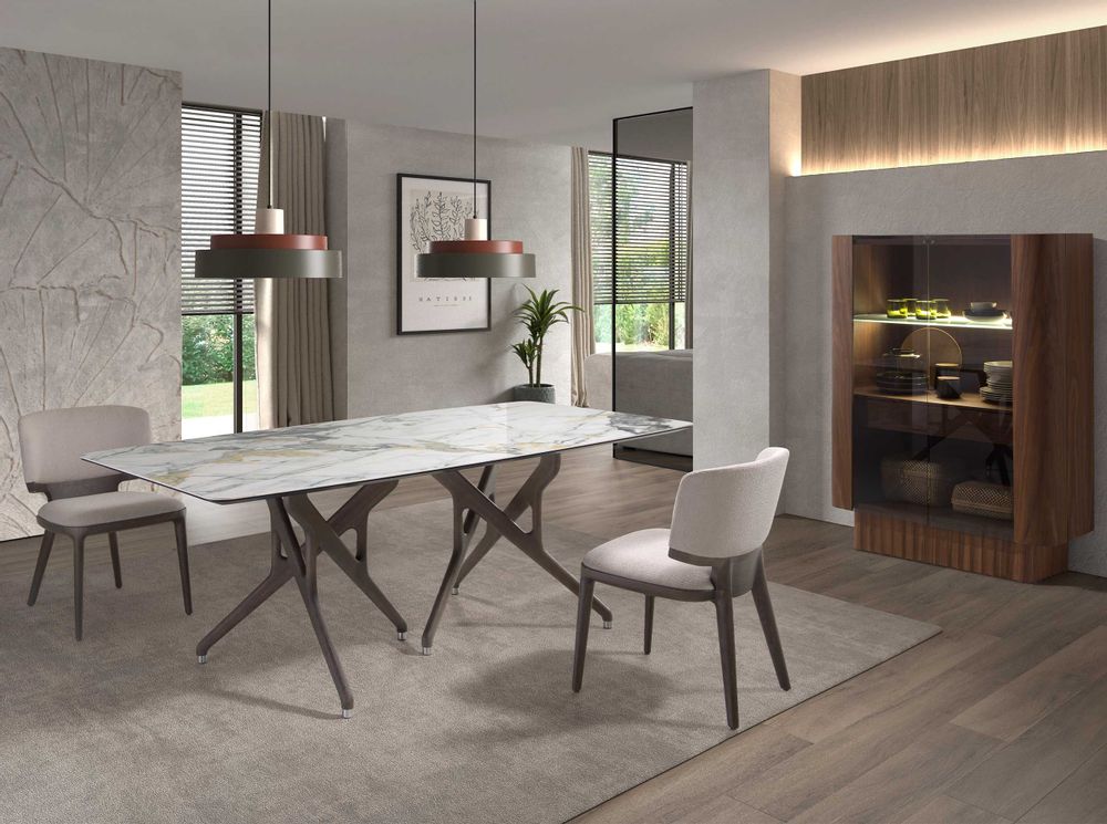 Dining Tables - Porcelain marble and dark walnut rectangular dining table - ANGEL CERDÁ