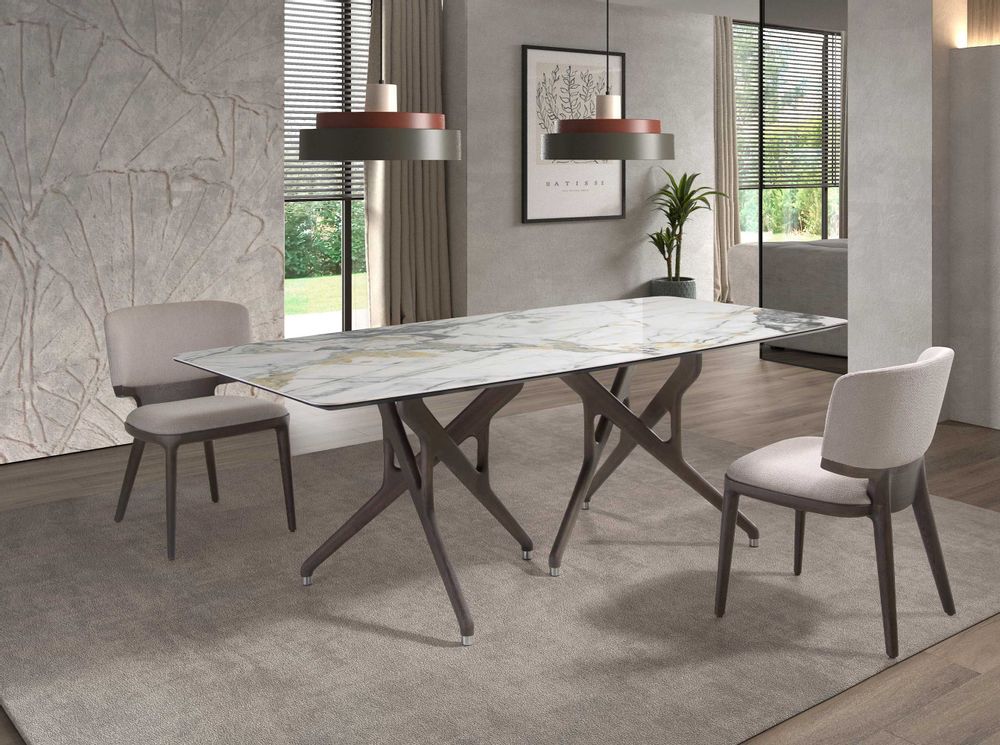 Dining Tables - Porcelain marble and dark walnut rectangular dining table - ANGEL CERDÁ