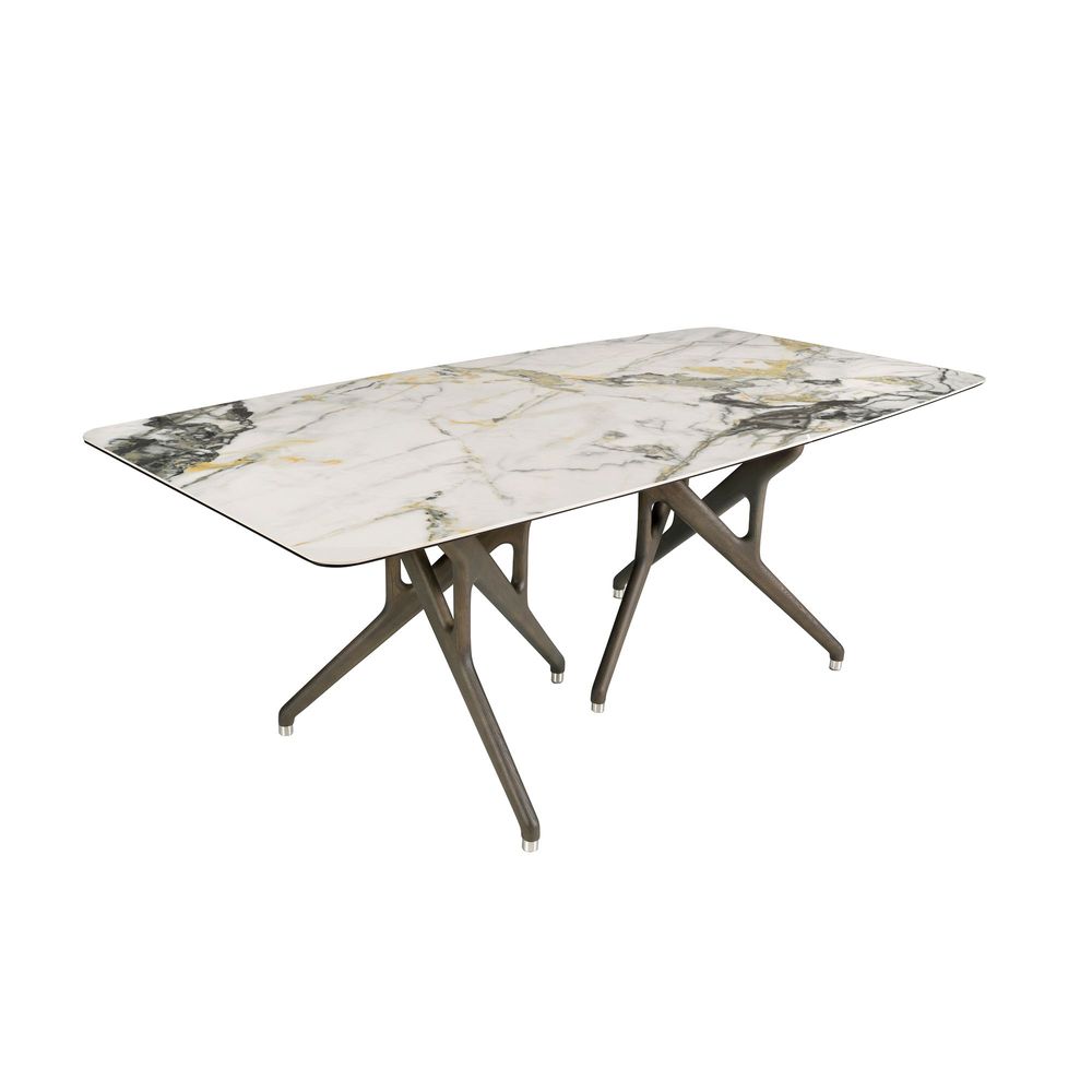 Dining Tables - Porcelain marble and dark walnut rectangular dining table - ANGEL CERDÁ
