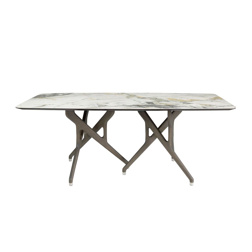 Dining Tables - Porcelain marble and dark walnut rectangular dining table - ANGEL CERDÁ