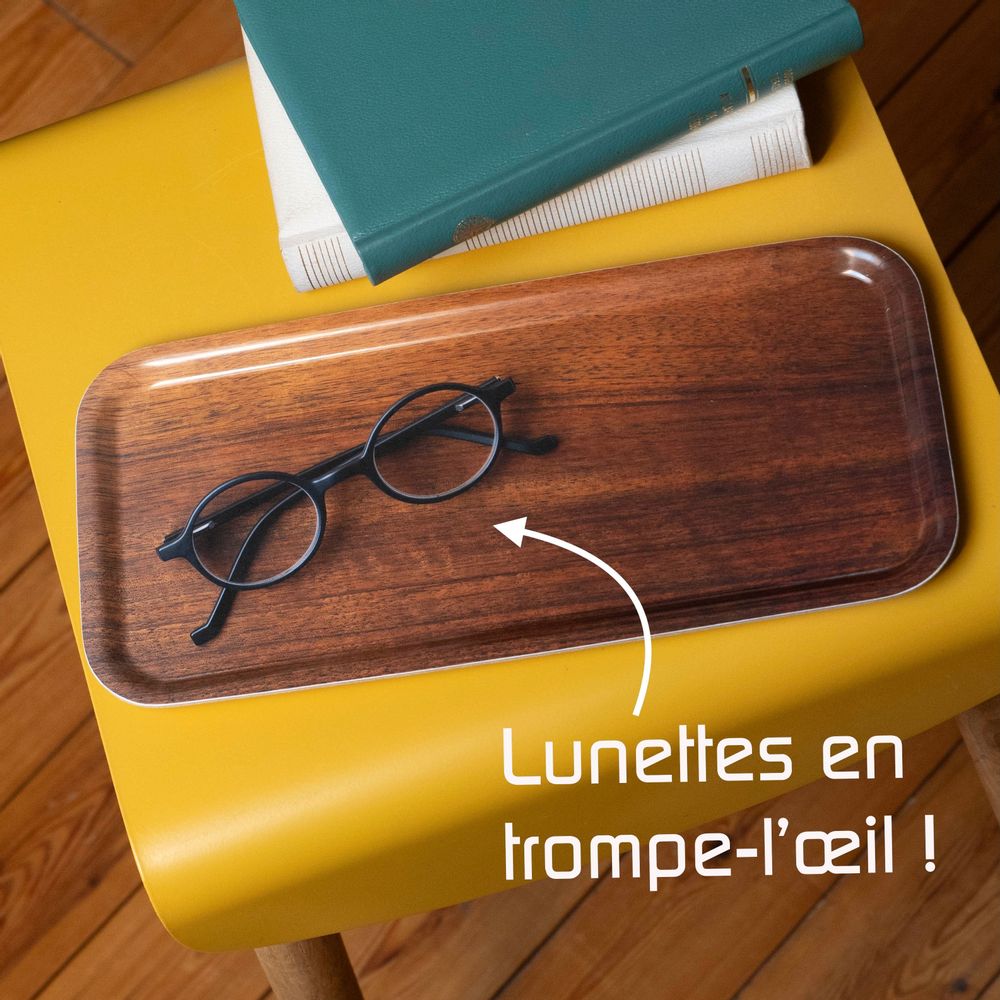 Range-tout - Plateau de service long en bois - Lunettes en trompe-l'œil 15x32 cm - MONBOPLATO