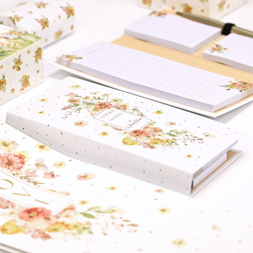 Papeterie bureau - Carnet avec post-it et stylo Peach Flowers - SOAPTALES