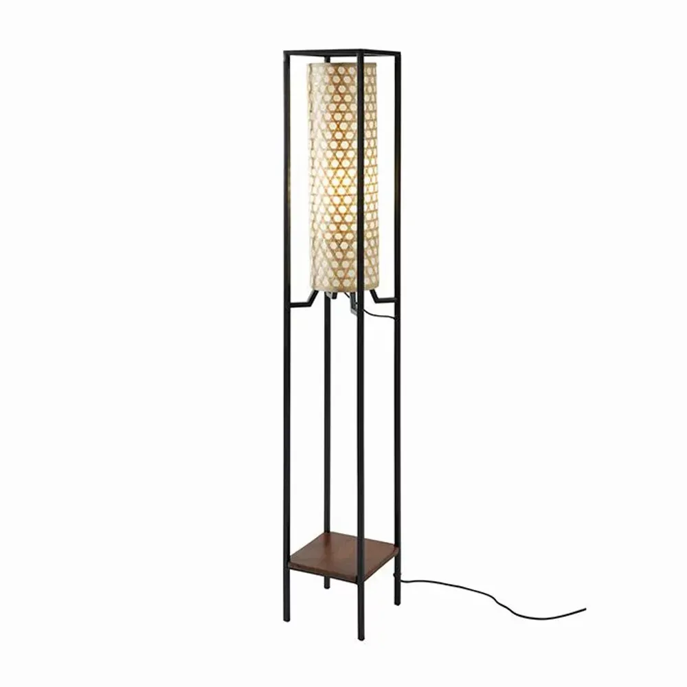 Floor lamps - JAVA floor lamp in metal, wood, natural cotton in black - CFOC