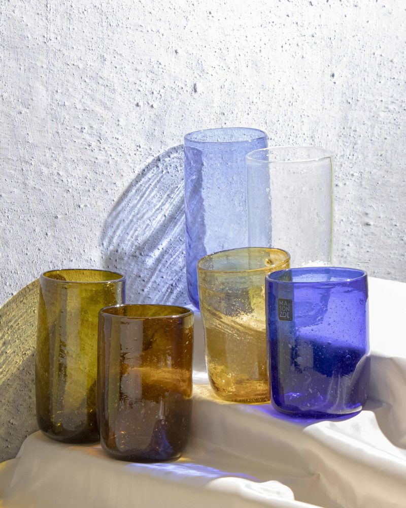 Verres - Verres à eau Dary - Ensemble de 6 verres recyclés — Fait main, coloré - MAISON ZOE