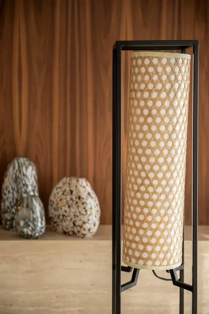 Floor lamps - JAVA floor lamp in metal, wood, natural cotton in black - CFOC