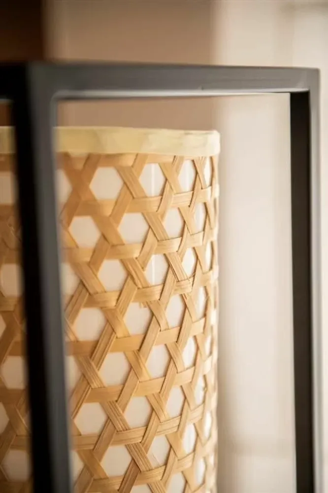 Floor lamps - JAVA floor lamp in metal, wood, natural cotton in black - CFOC