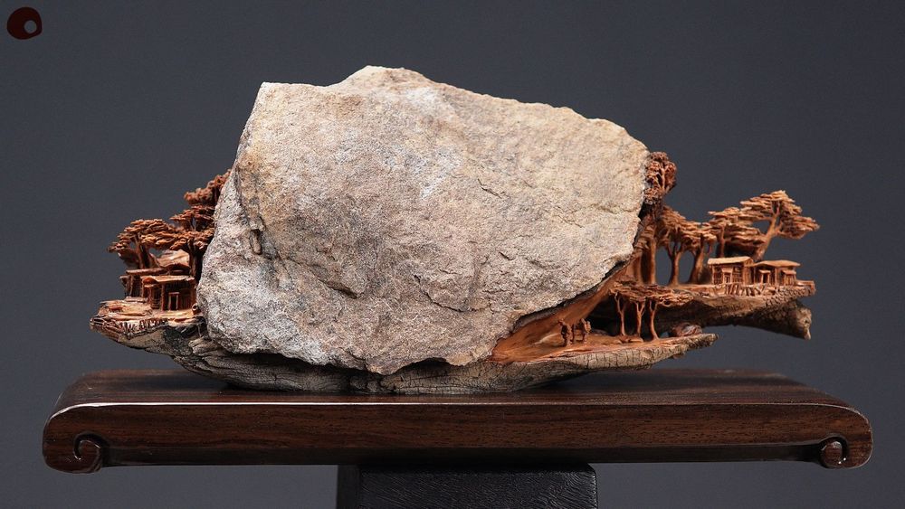 Unique pieces - Wood and stone sculpture - Hanging landscape - MÙ STUDIO